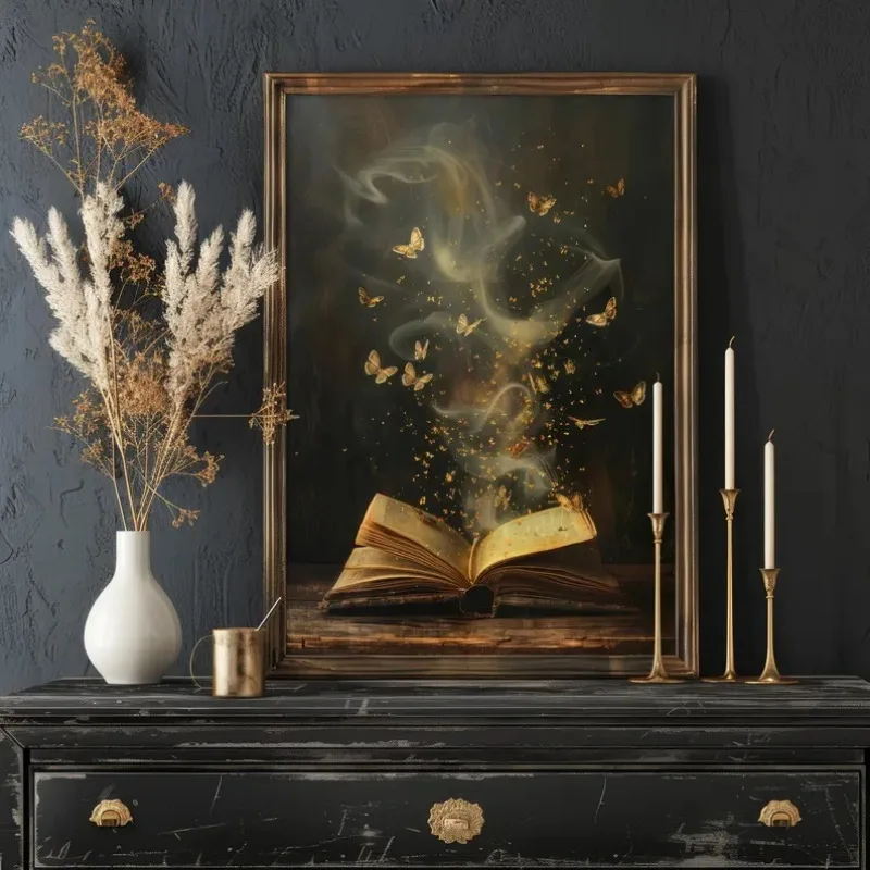 Moody Victorian Bookish Poster Elegant Woman Reading Books Lover Nook Canvas Painting Wall Art for Office Living Room Home Decor