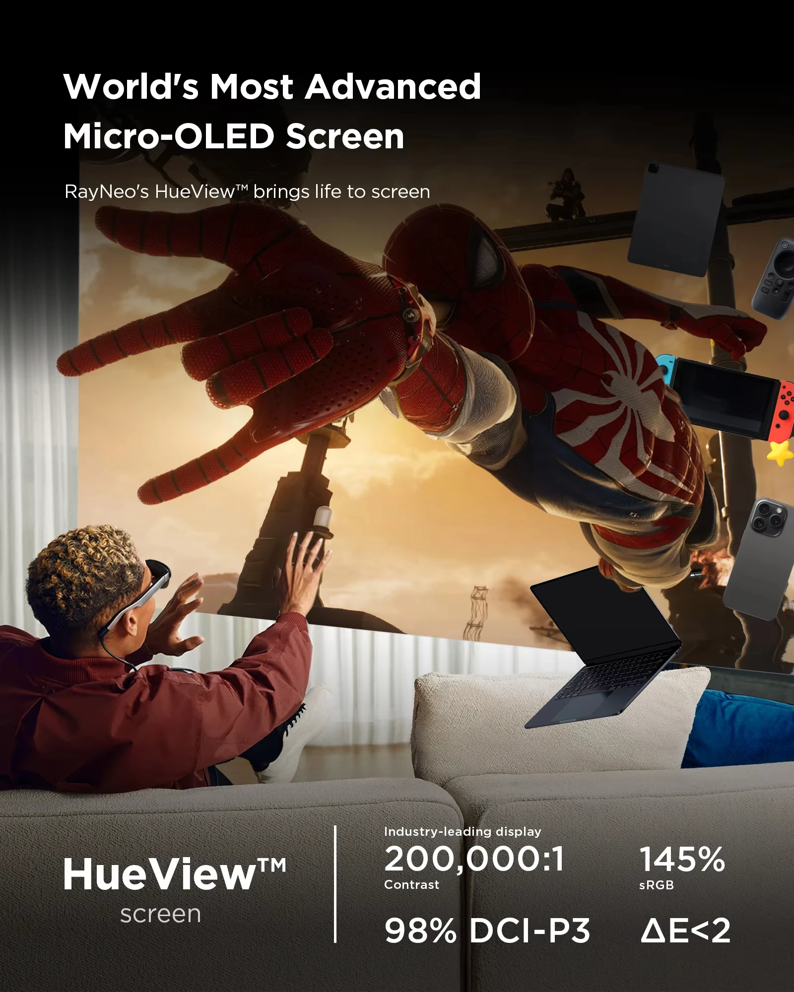 RayNeo Air 3S Smart AR Glasses 201 بوصة شاشة سينما Micro OLED 120 هرتز تلفزيون الجيب