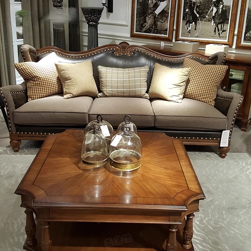 Brown Sale Sofa, European Antique Design, Leather Wooden Modern Style, Nordic Italian Divani Soggiorno Home Furniture