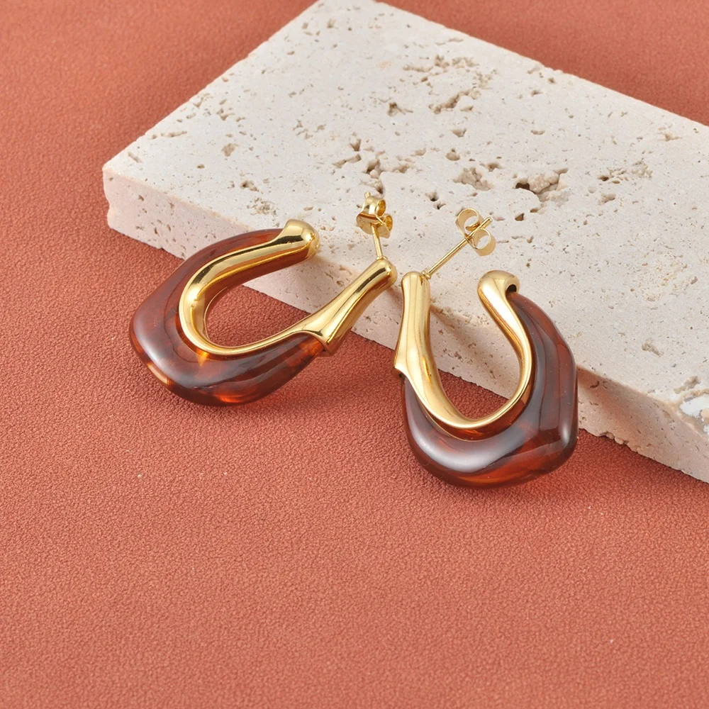JeeMango Edelstahl-Harz-Ohrringe, rund, quadratisch, geometrisch, für Damen, Herbst-Winter-Stil, Alltagskleidung, Modeschmuck, E26067 – Detail 4