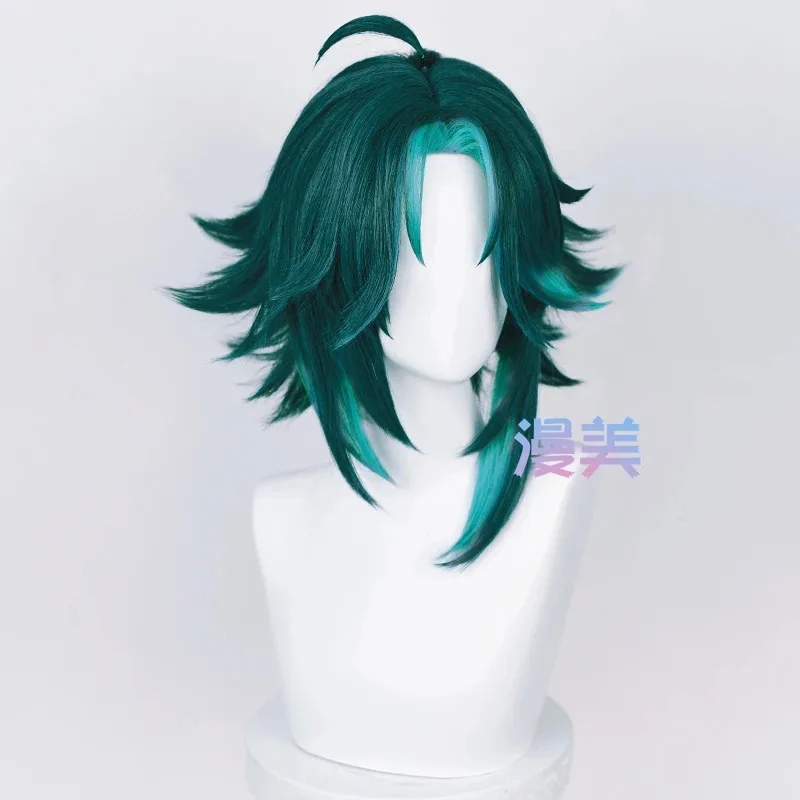 

DY20Genshin impact Xiao Cosplay Wig 40cm Short Green Wigs With Stickers Heat Resistant Synthetic Hair For Halloween25