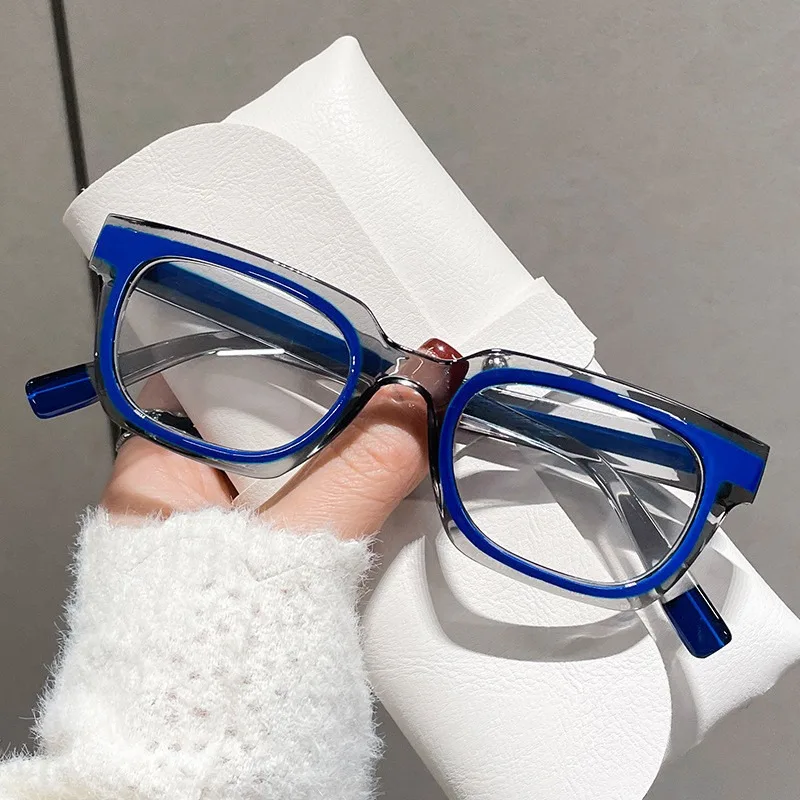 Vintage Anti-Blaulicht Computerbrille Modische Quadratische Farbspleiß-Rahmen für Männer und Frauen Korrektionsbrille mit Metallscharnier