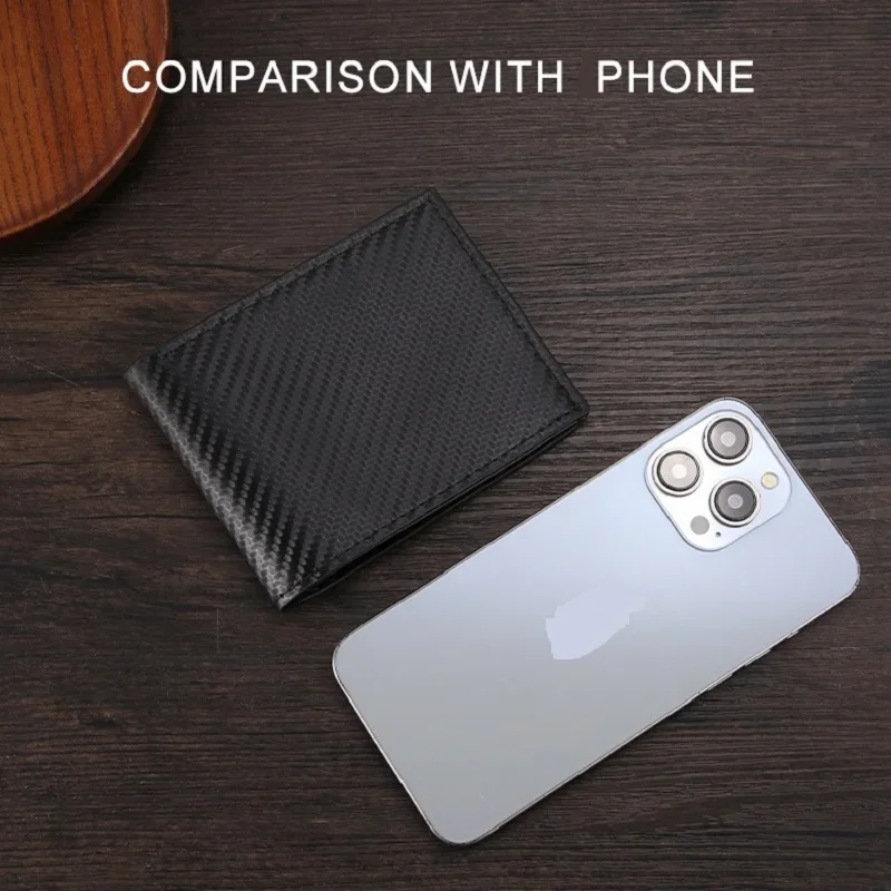 محفظة بنمط ألياف الكربون للرجال ، سعة كبيرة ، مشبك نقود ، بسيط ، نحيف ، ذو طولتين ، حامل بطاقات متعدد ، محافظ بنافذة تعريف