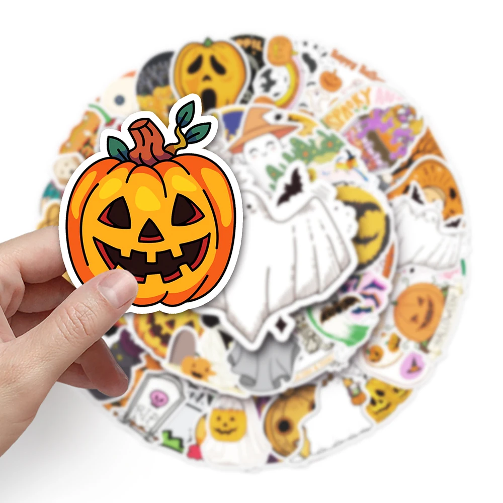 10/30/50pcs Halloween Cartoon Stickers Cute Ghost Pumpkin Decals Kids Toy Decoration DIY Phone Laptop Helmet Fridge Car Sticker