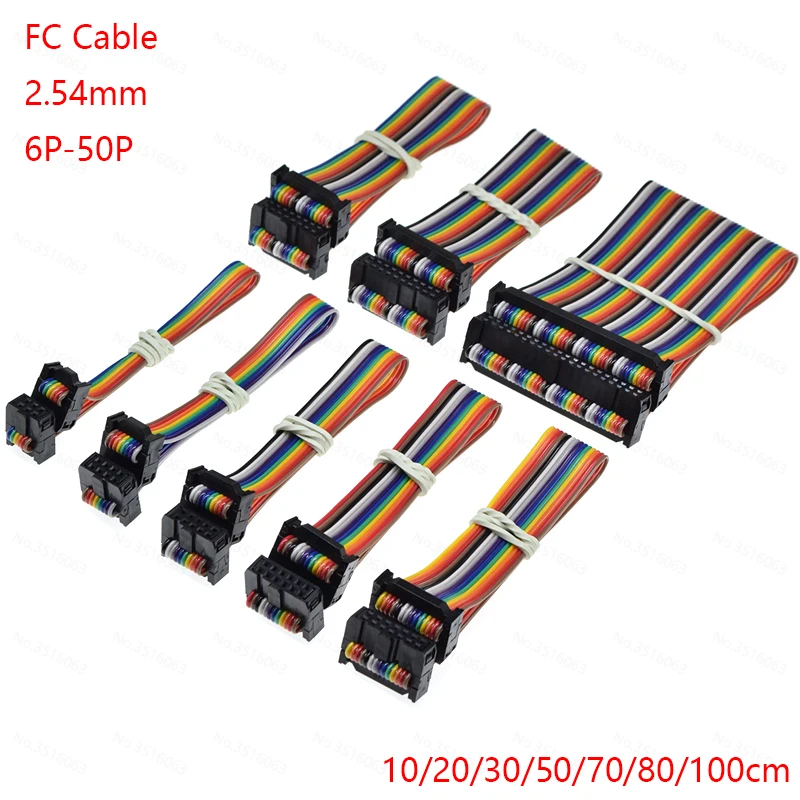 Fc Color Line 2.54 6/8/10/16/20/26/40/50 Pin Flat Ribbon Jtag Isp Download Data Cable Dc3 Idc Box Header Computer Connector Wire