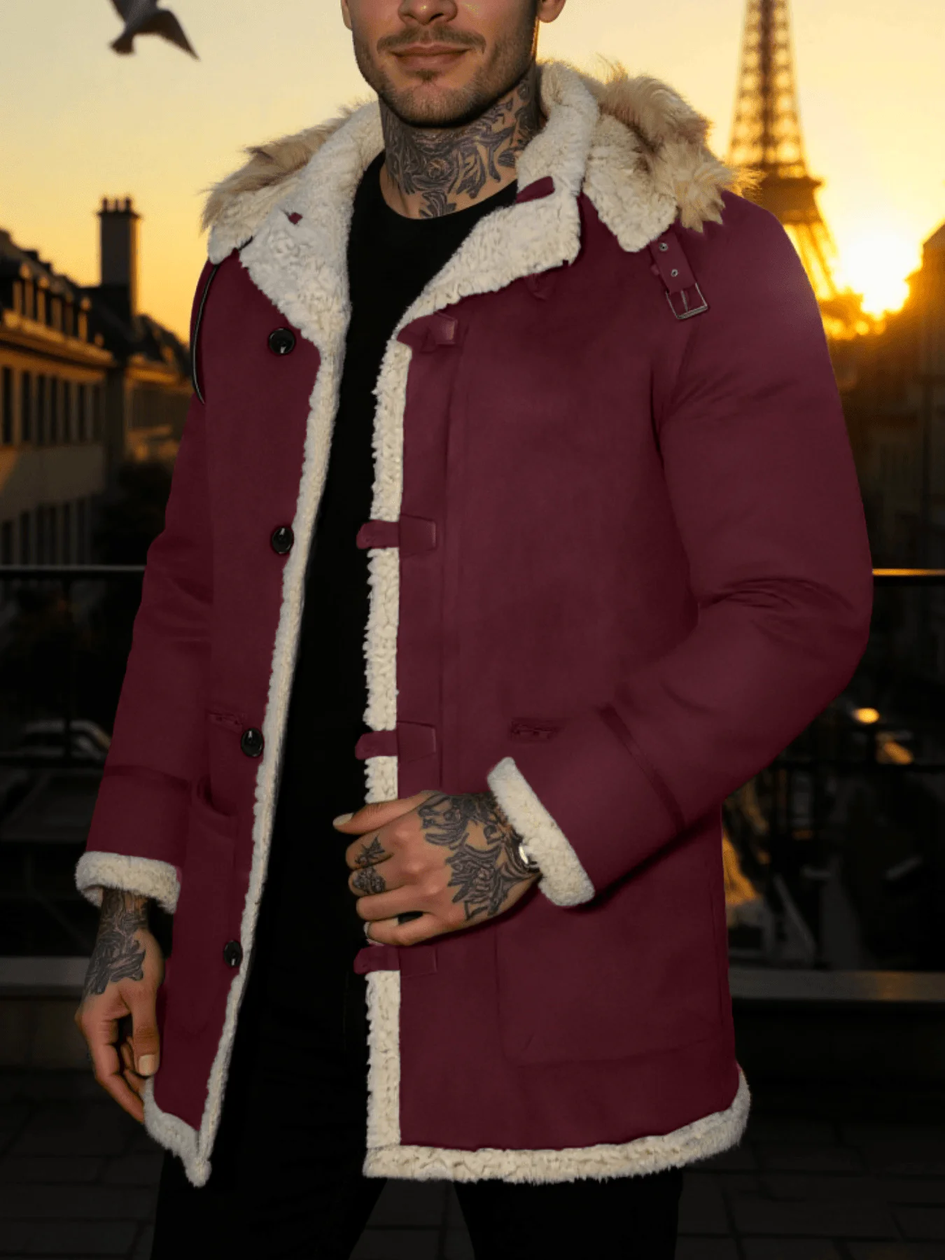 

New Arrival Men's Hooded Cotton Overcoat Windproof Warm Fleece Lining EU Sizes Winter Street Style Winter Male Clothes