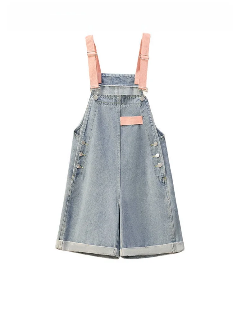 

Summer New Women's Denim Overalls Loose High Waist Slimming Short Pants Fashionable Korean Style Wide Leg Casual Jeans