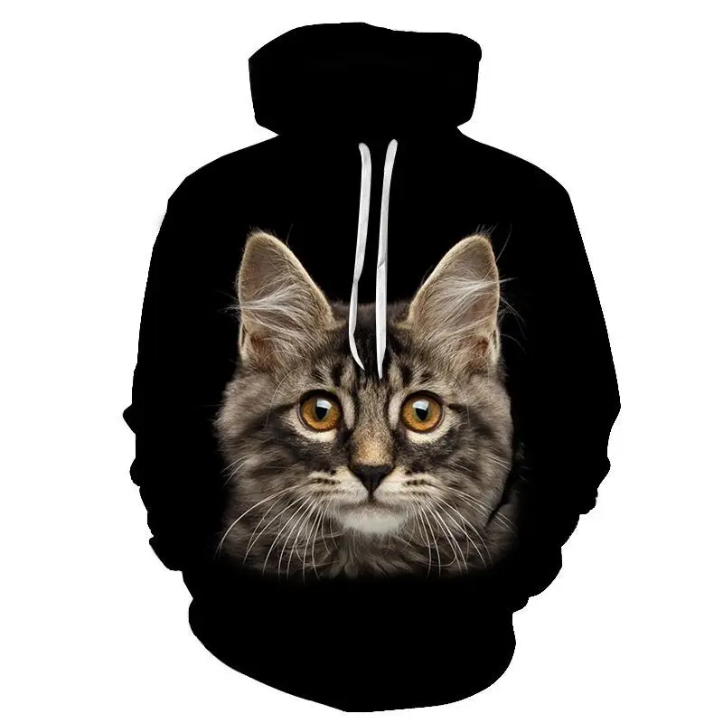 AliExpress Trend Spring and Autumn 3D Digital Printing Animal Cat Hooded Pullover  Couple Baseball Uniform Top