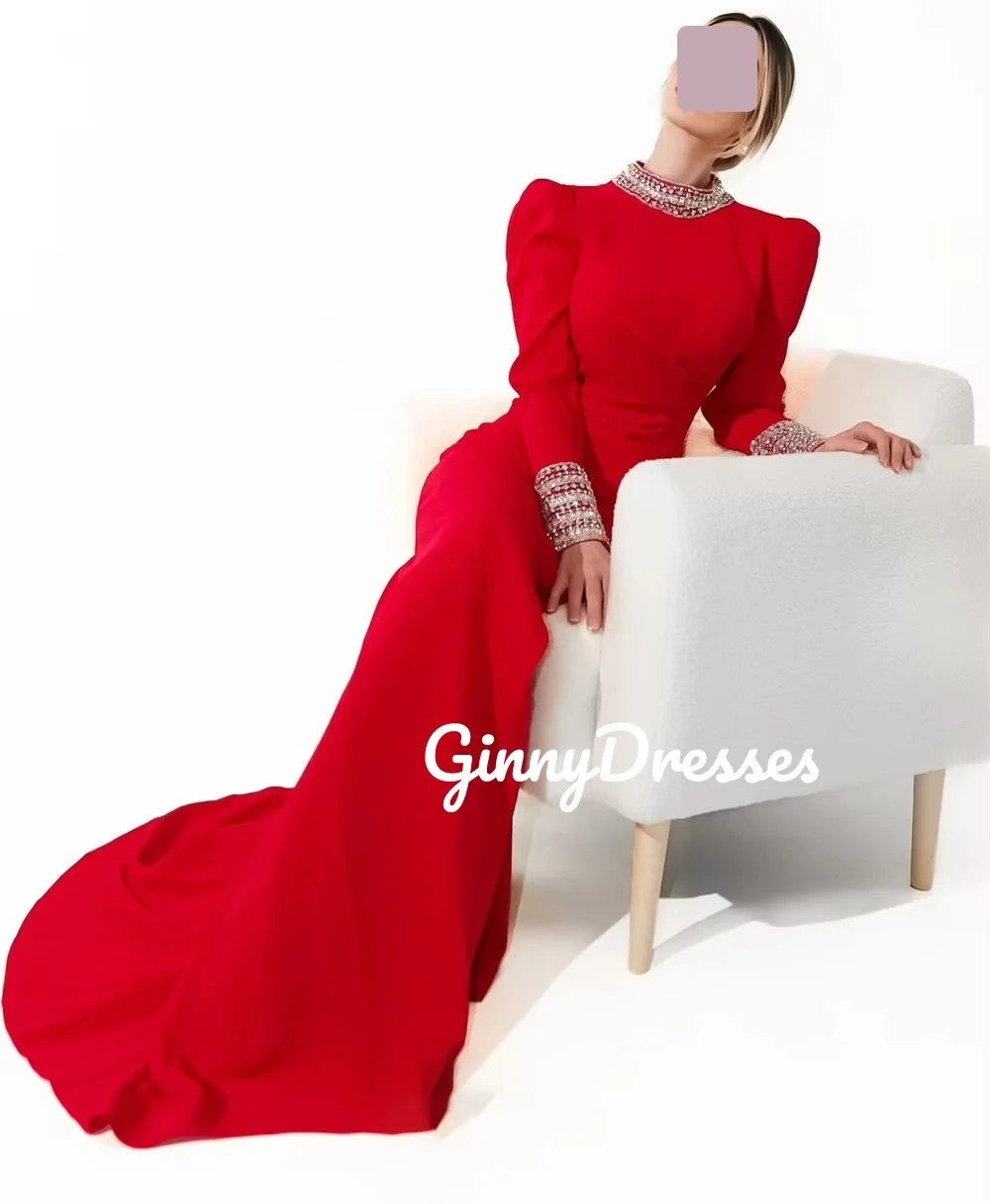 Party Dresses Customize Mermaid Scoop Neckline Zipper Up Elegant Party Dresses For Women Beadings Long Sleeves Floor-Length Dres