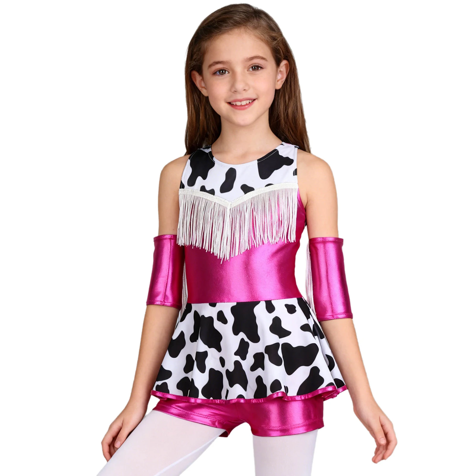 

Cowgirl Cosplay Costume Metallic Cow Print Backless Built-In Shorts Dress for Cosplay Themed Party Halloween Outfits