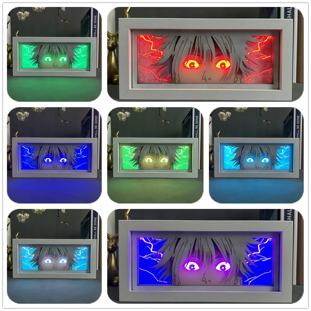 Lightbox lampu malam Manga 3d Papercut lampu meja kayu Jujutsu kassen kotak lampu Anime Satoru Gojo lampu wajah mata untuk dekorasi kamar tidur