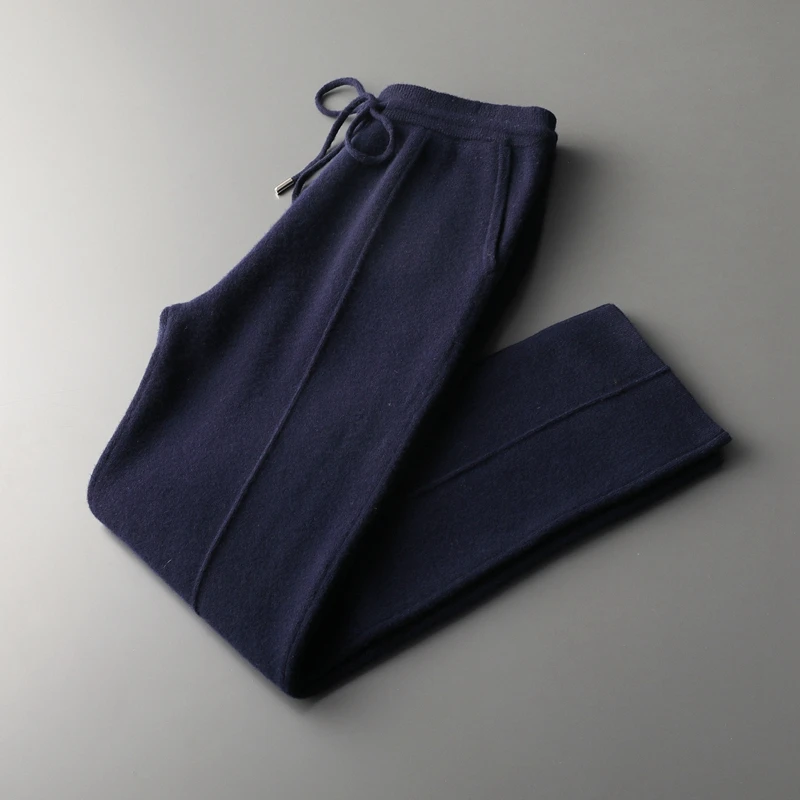 Autunno e inverno nuovi pantaloni a matita in lana di cashmere 100% pantaloni a matita da uomo lunghi casual lavorati a maglia in lana Joker larghi.