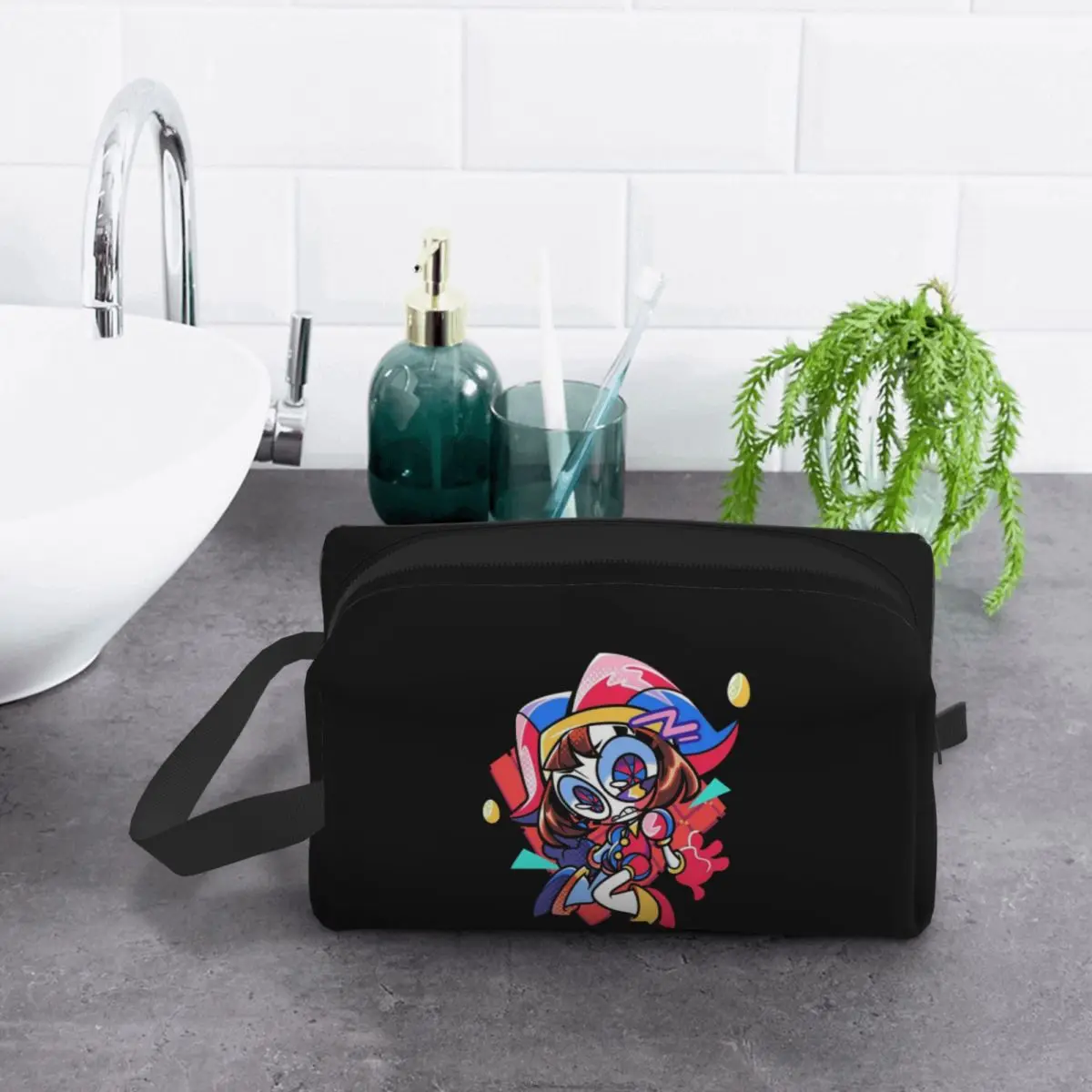 Cute Pomni - The Amazing Digital Circus Girls Y2k Bolsa de maquillaje básica Organizador de cosméticos Kit de almacenamiento Dopp Bolsa de cosméticos de aseo