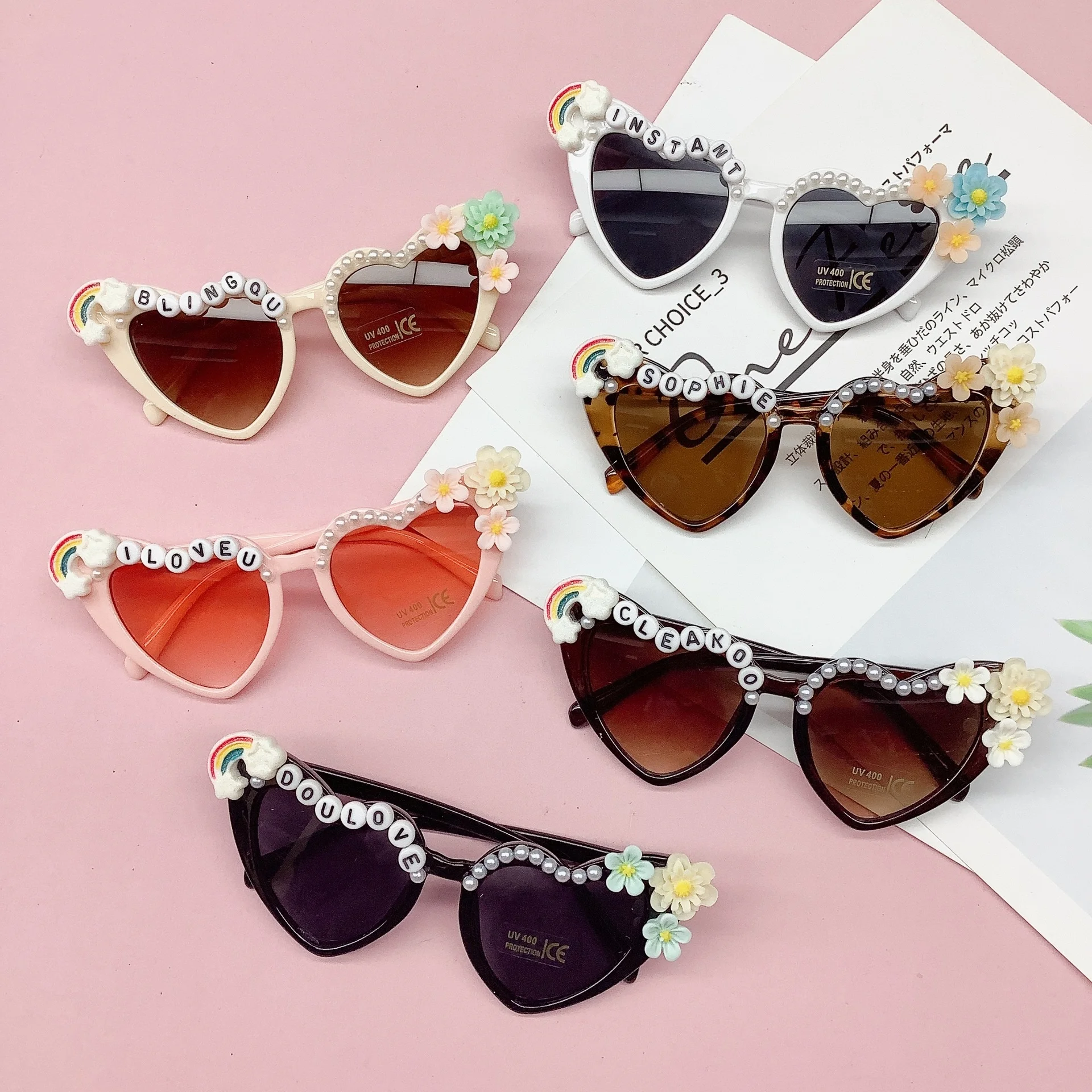 

Peach Heart Children's Sunglasses Travel UV Protection Boys and Girls Lovely concave rainbow flower baby sunglasses