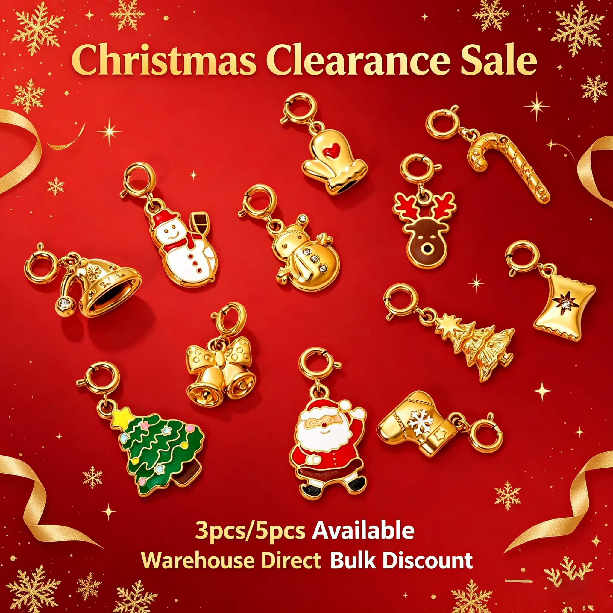 Clearance Christmas Enamel Charms Factory Direct, 3Pcs/5Pcs Gold Plated Xmas Pendant for DIY Jewelry Making Bracelet Necklace