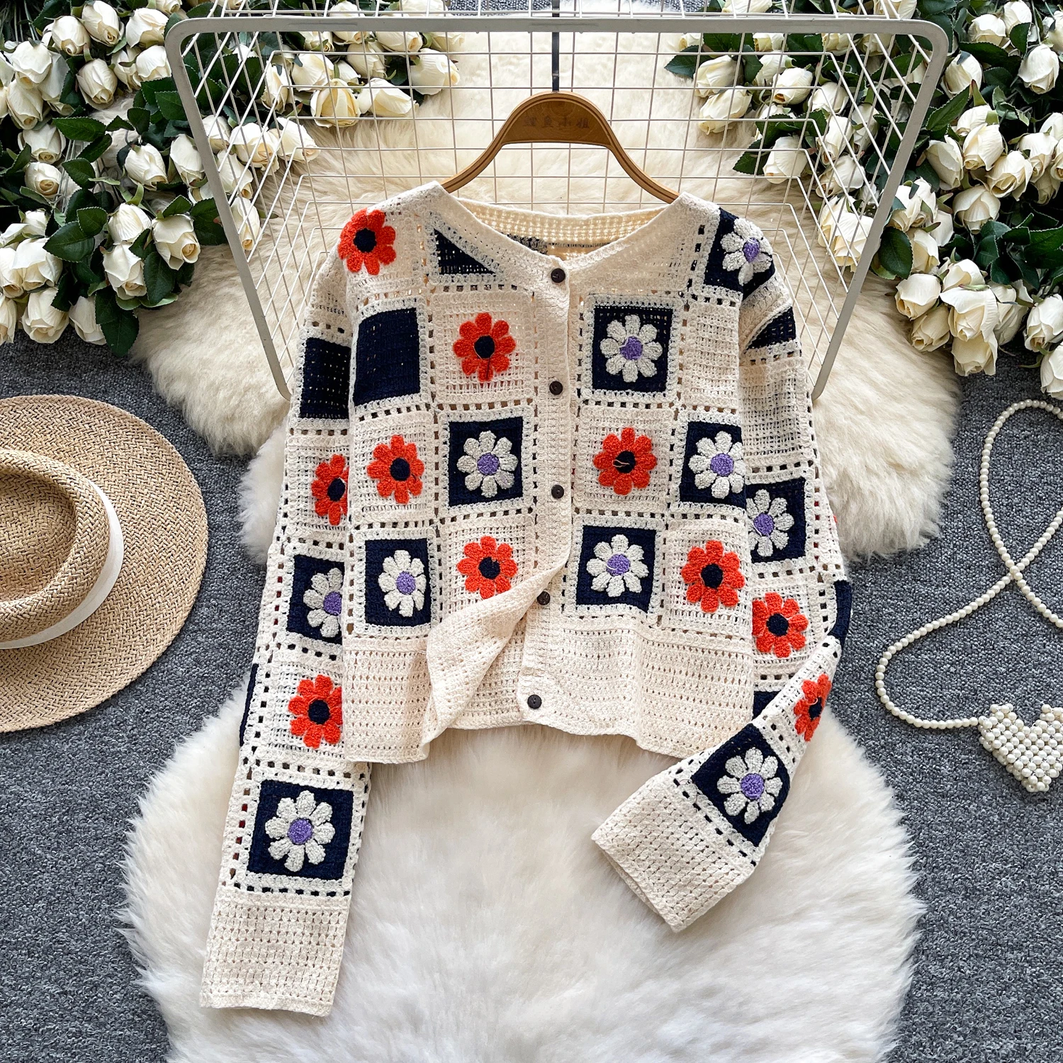 

Elegant Vintage floral button Blouse Long Sleeves Korean Fashion Goth autumn cardigan women clothing