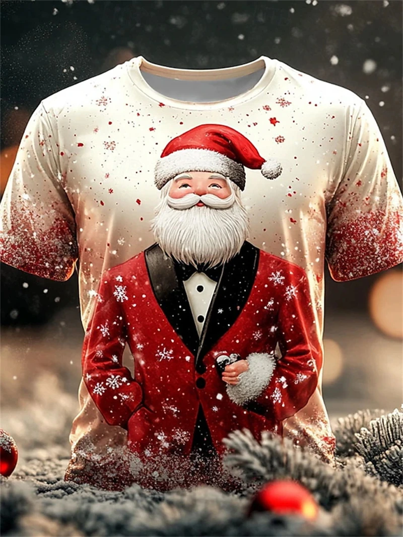 Christmas Holiday Shirt 3D Printed Hot Christmas Short Sleeve Party Men's Tops Rave Santa Printed Casual Fashion Menswear Tees