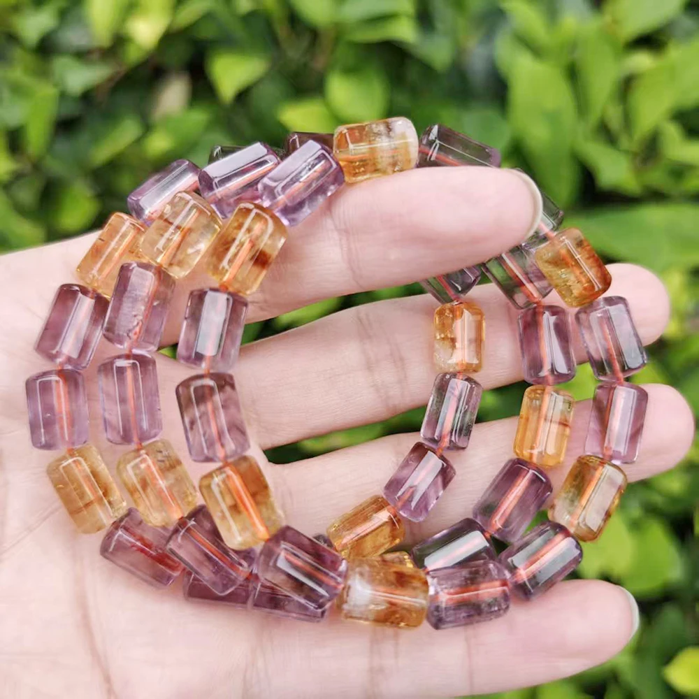 

Натуральный аметист и цитрин, смешанный браслет, колонные хрустальные бусины для изготовления ювелирных изделий, браслет или ожерелье с исцеляющей чакрой своими руками