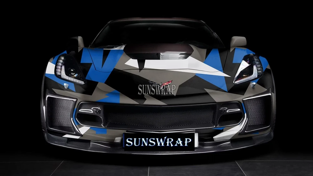 Blue Large Pattern Camo Car Vinyl Wrap – Bubble-Free Adhesive Film, DIY Easy Install for Full/Partial Vehicle Customization
