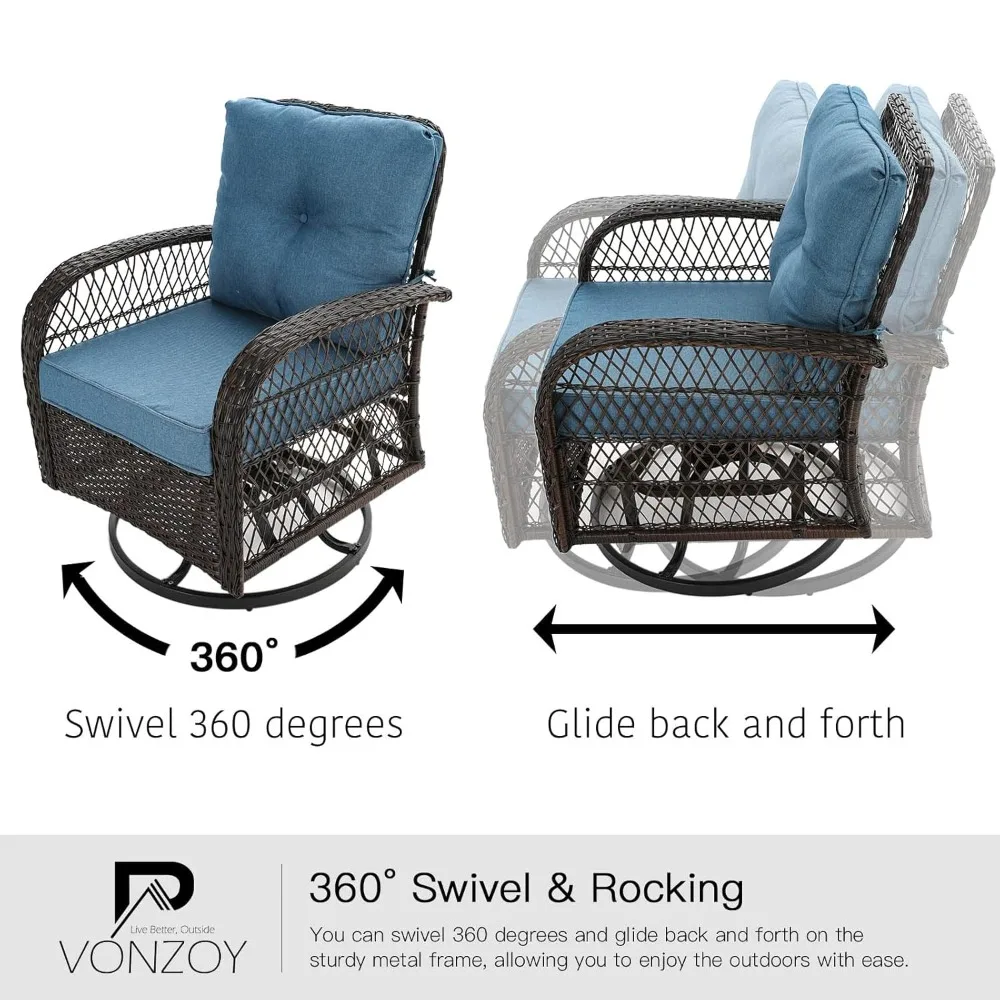 

3 Pieces Patio Furniture Set, Outdoor Swivel Glider Rocker, Wicker Patio Bistro Set with Rocking Chair, Customized