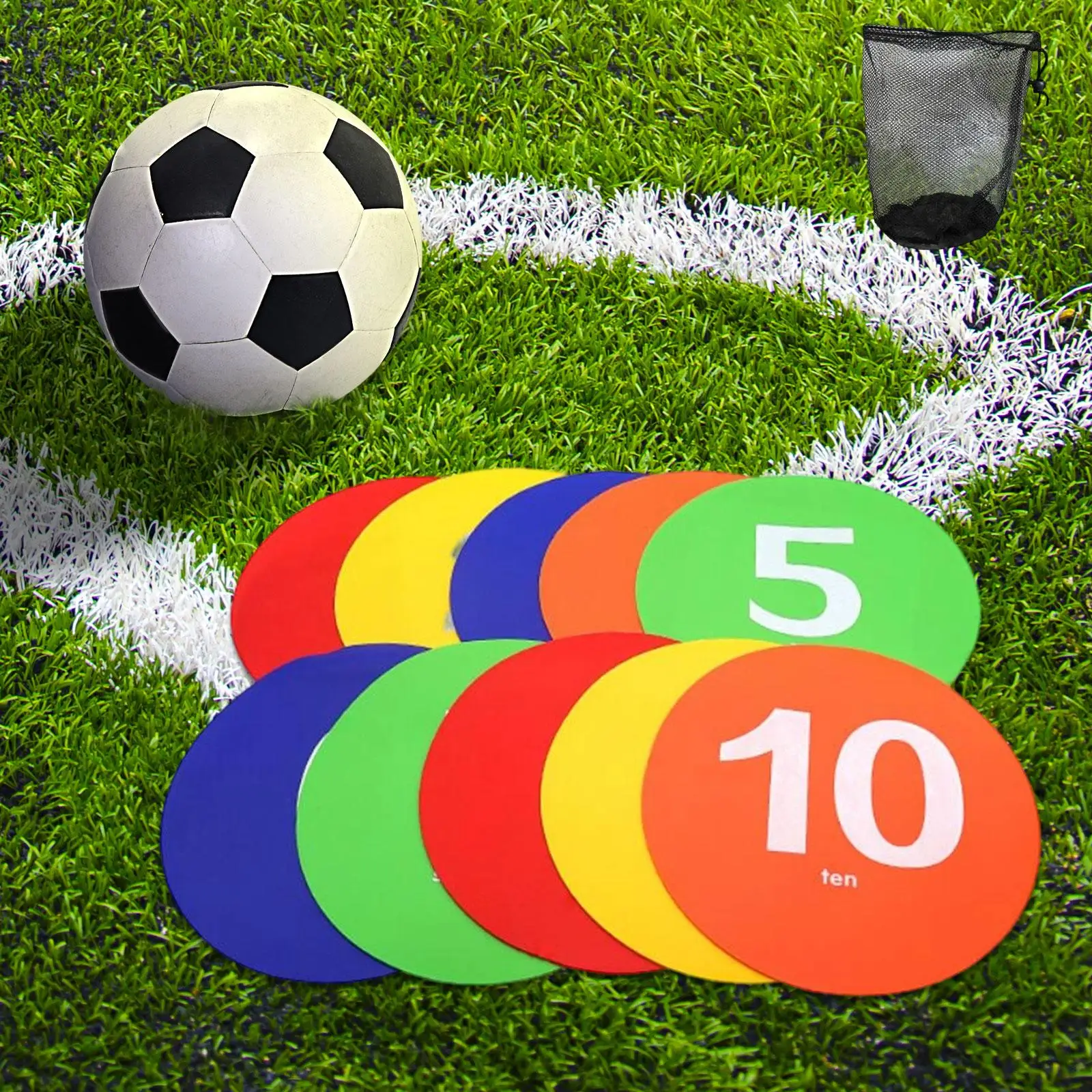 10Pcs Spots Markers with Storage Bag Anti Slip Flexible Round Floor Spots for Exercise Sport Activities Basketball Gym Field