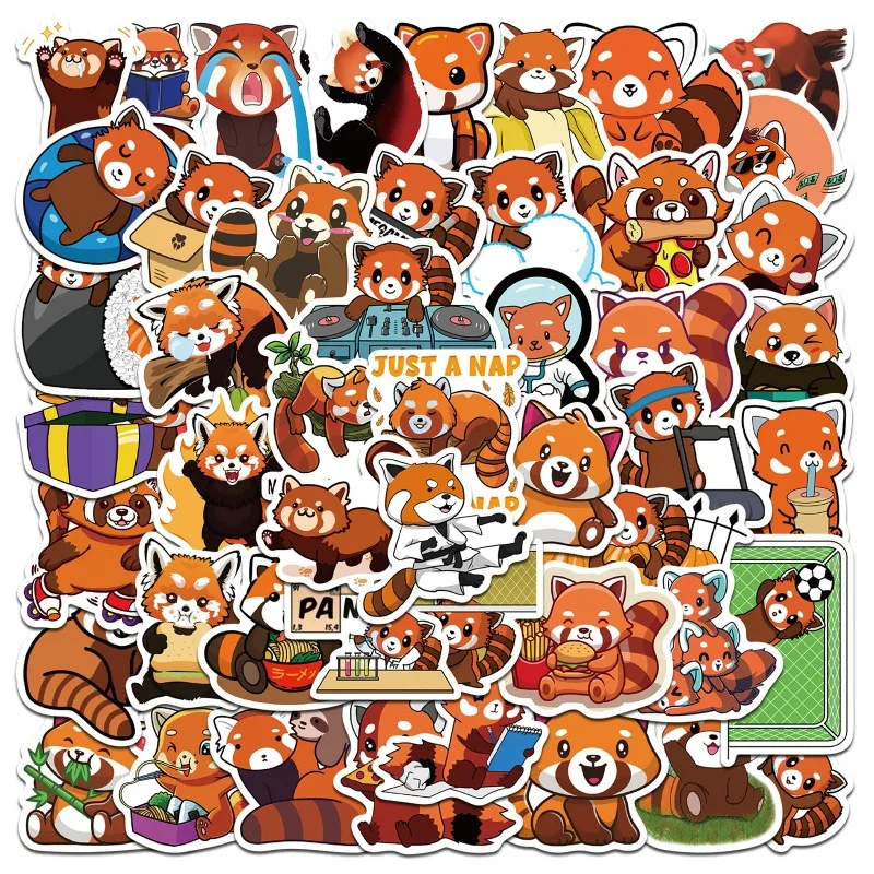 50pcs Cute Red Panda Cartoon Doodle Laptop Suitcase Water Board Children Creative Decoration Waterproof Sticker Holiday Gift