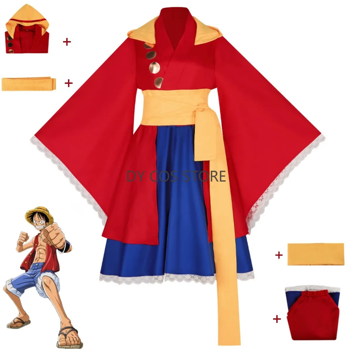 

Аниме Обезьяна Д. Луффи Косплей Костюм Красные топы с капюшоном Платье Лолиты Кимоно Женщины Взрослый Хэллоуин Карнавальный Вечерние Маскировочный Костюм
