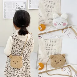 Cute Kids Girl Bags Cartoon Animal Tiger Bear Bunny Shoulder Bag for Toddler Soft Plush Travel Cash Coin Hair Clip Storage Bag