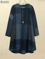 ZANZEA-Mini Robe Vintage à Carreaux pour Femme, Décontractée, Couleur Unie, Manches sulf, lèvent, Été 2023