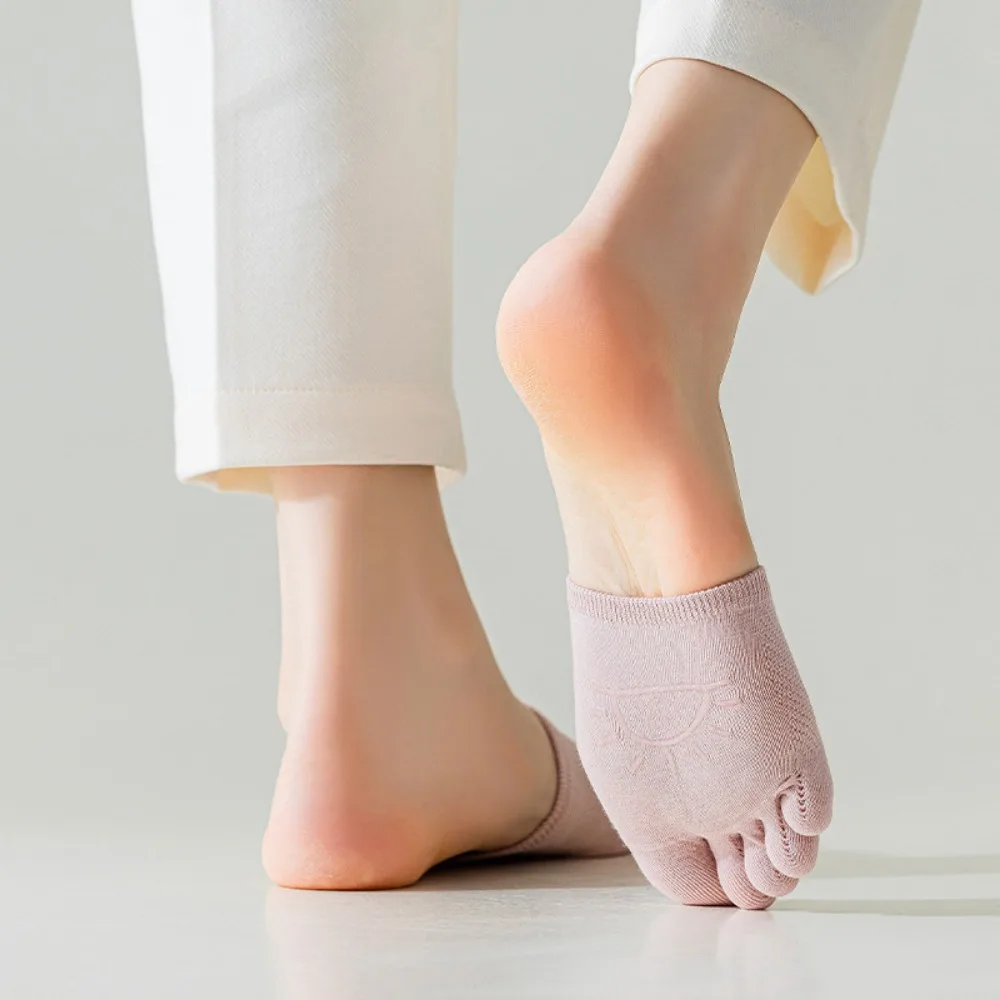 Invisible Summer Cotton Women Socks Elasticity Solid Color Five Finger Socks Mesh Half Insoles Foot Care Toe Separator Socks