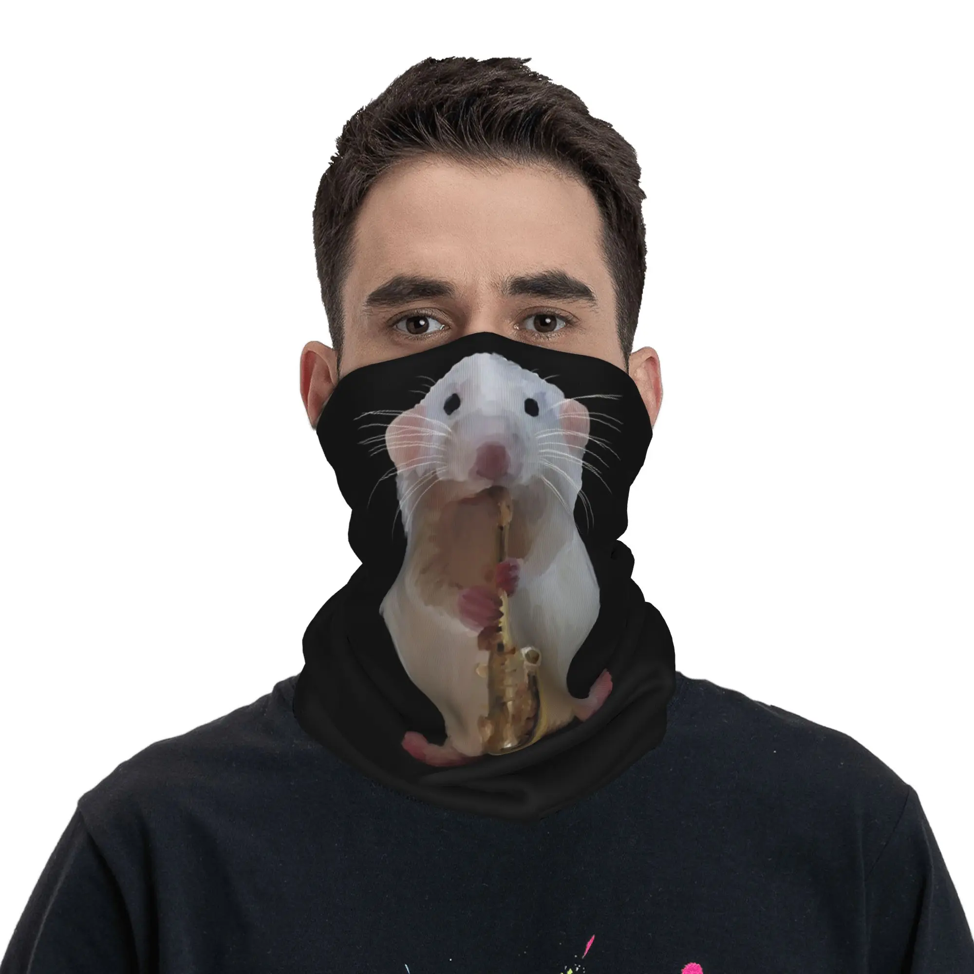 

Rat playing the Saxophone Bandana Neck Gaiter Printed Mask Scarf Headwear Riding Unisex Adult Windproof