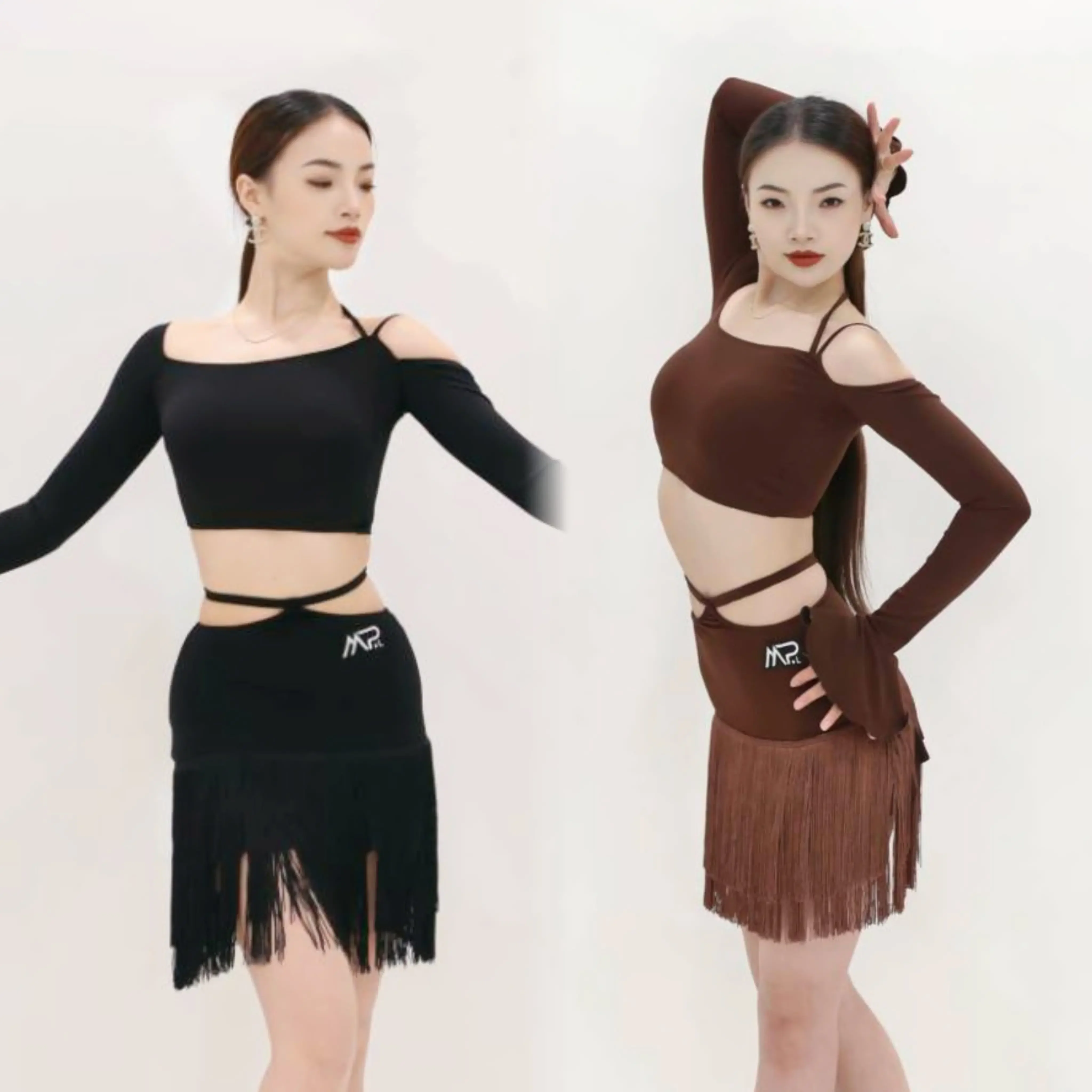 

Sexy Chacha Latin Dance Costume Women Rumba Latin Dance Clothing Long Sleeves Short Top Tassels Skirt Performance Wear SL12856