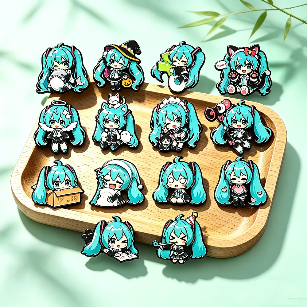 6/8/14Pcs Cute Chibi Blue‑haired Girl Miku Enamel Pins Virtual Singer Lapel Brooch Badge For Backpack Denim Jacket Decor Gift