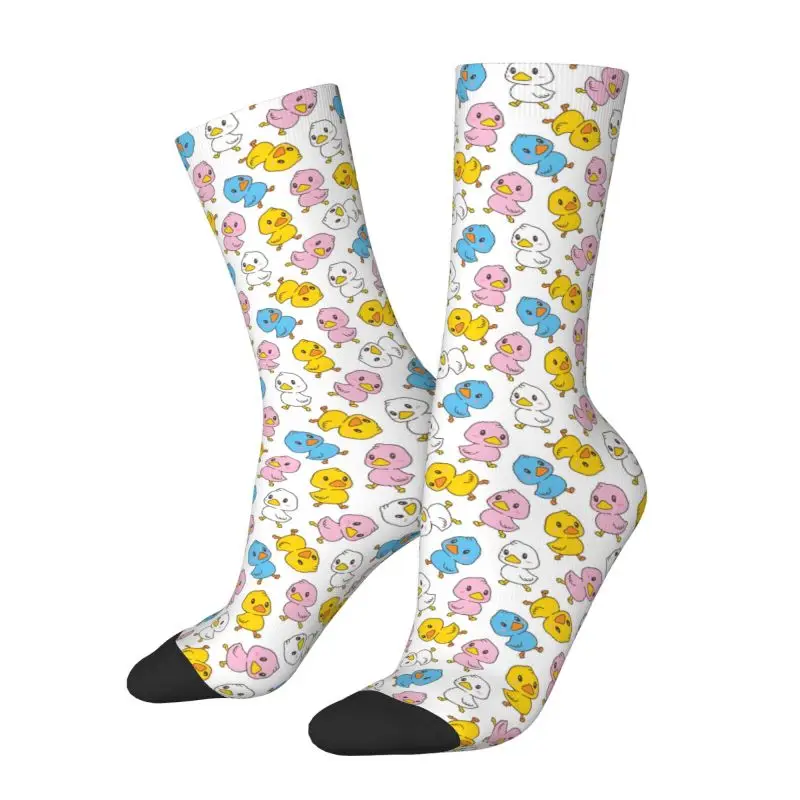 Custom Cartoon Duck Walking Pattern Mens Crew Socks Unisex Kawaii Spring Summer Autumn Winter Dress Socks