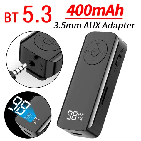 BT 5.3 Jack Audio Receiver 3.5mm Wireless Audio Receiver with LED Battery Display for Speaker/Home Stereo/Wired Headphones
