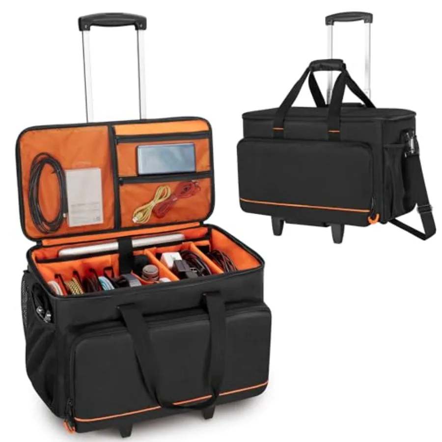 

Trunab Rolling DJ Cable File Bag with Hard Padded Bottom Detachable Dividers and Dolly Travel Gig Bag for Professional DJ Gear