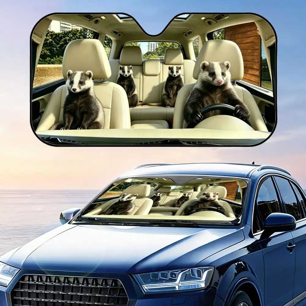 Animal Opossum Driving Sun Visor Foldable Universal Car Windshield Sun Shade UV Protection Heat Insulation Foldable Cover