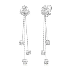 Women'S Square Zirconia Earrings Crystal Long Tassel Drop Dangle Ear Clip On Earrings For Gils Without Ear Holes Jewelry