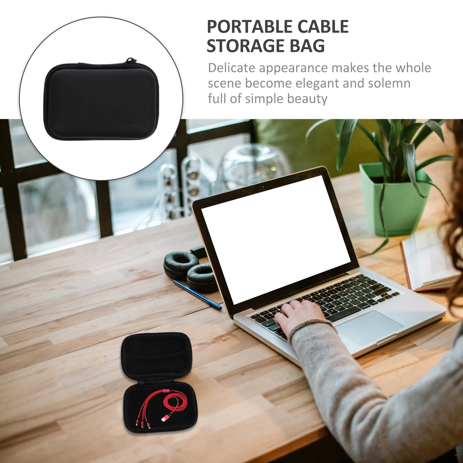 

Portable Data Cable ganizer Bag for Phone Earphone Storage Black Simple Durable Travel Cord Holder Lightweight Practical