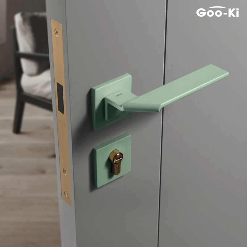 Goo-Ki Square Space Folding Bedroom Door Handle with Lock Minimalist Interior Door Handle Lock Cylinder Security Mute Door Lock