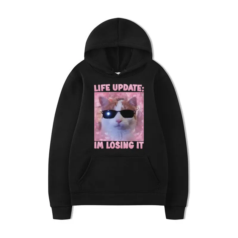 Life Update Lm Losing Lt Funny Cat Meme Graphic Print Hoodie Men Cute New in Sweatshirts Unisex Oversized Streetwear Pullover