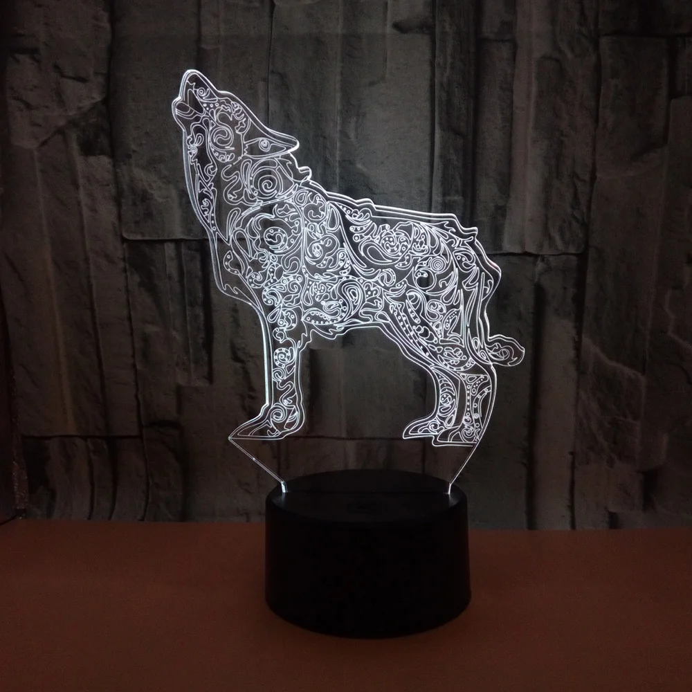 New Wolf 3d Night Lamp 7 Color Changes Kids Lights Lamps Luminaria De Mesa Kids Room Led Mini 3d Lamp image 3