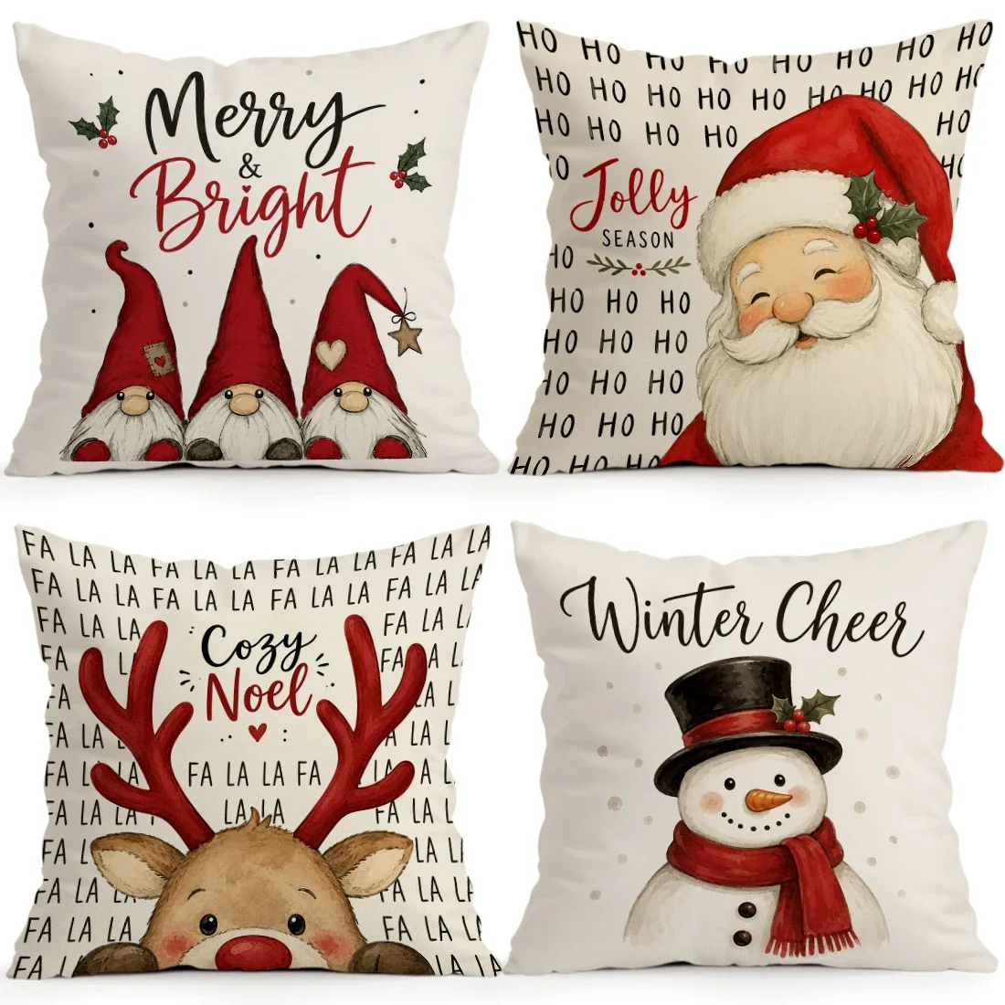 1/4pcs Happy Santa Claus Snowman Cushions Pillowcase Polyester Cushion Cover Throw Pillow Pillowcover Home Car Sofa Decor