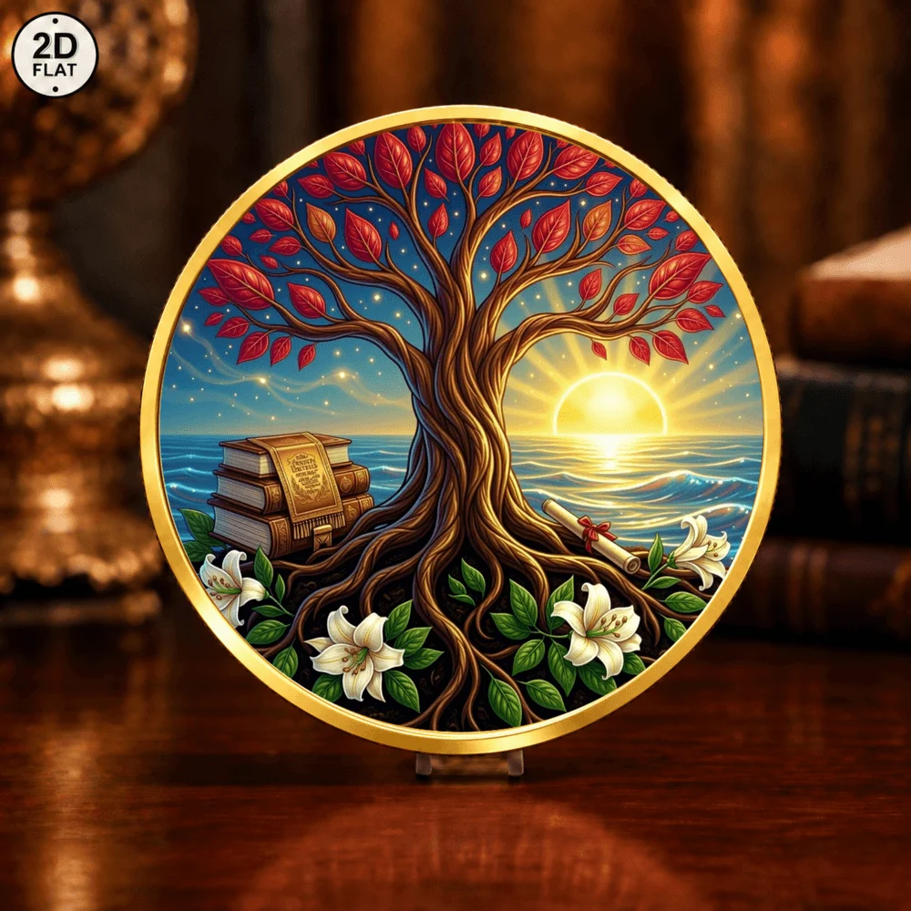 1pc Sacred Tree of Life Commemorative Coin Color Print Mystic Wisdom Tree Challenge Coin Keepsake Gifts for Spiritual Lovers