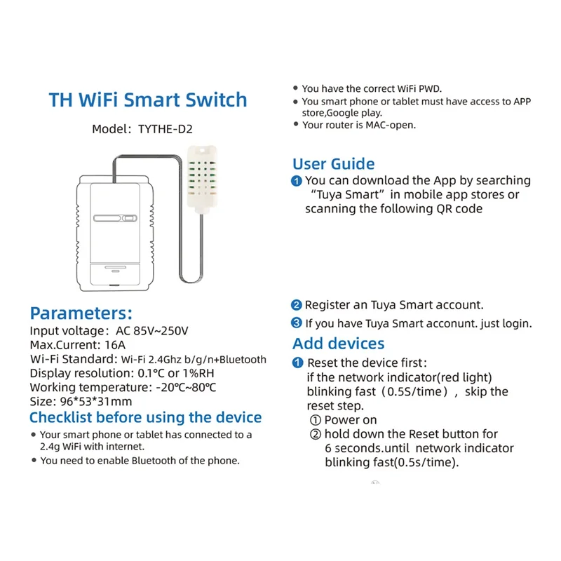 WiFi TH-16 Switch Tuya Wireless Control with Power Consumption Monitoring Temperature and Humidity Thermostat for Alexa