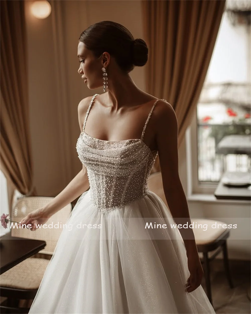 Customized Strapless Sleeveless Lace Top Glitter Skirt Bride Gown A-Line Wedding Gown Backless Lace Up robe de mariée