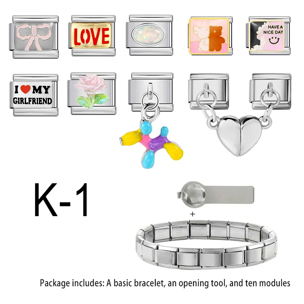 

Love Girlfriend Fashion Gifts Italian Charm Set With Basic Bracelet Tool 9mm Stainless Steel Bracelets DIY Making Jewelry Pack