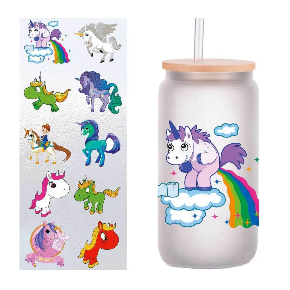 

10/Pack cartoon pony unicorn UV transfer sticker Crystal label glass sticker customized four inches