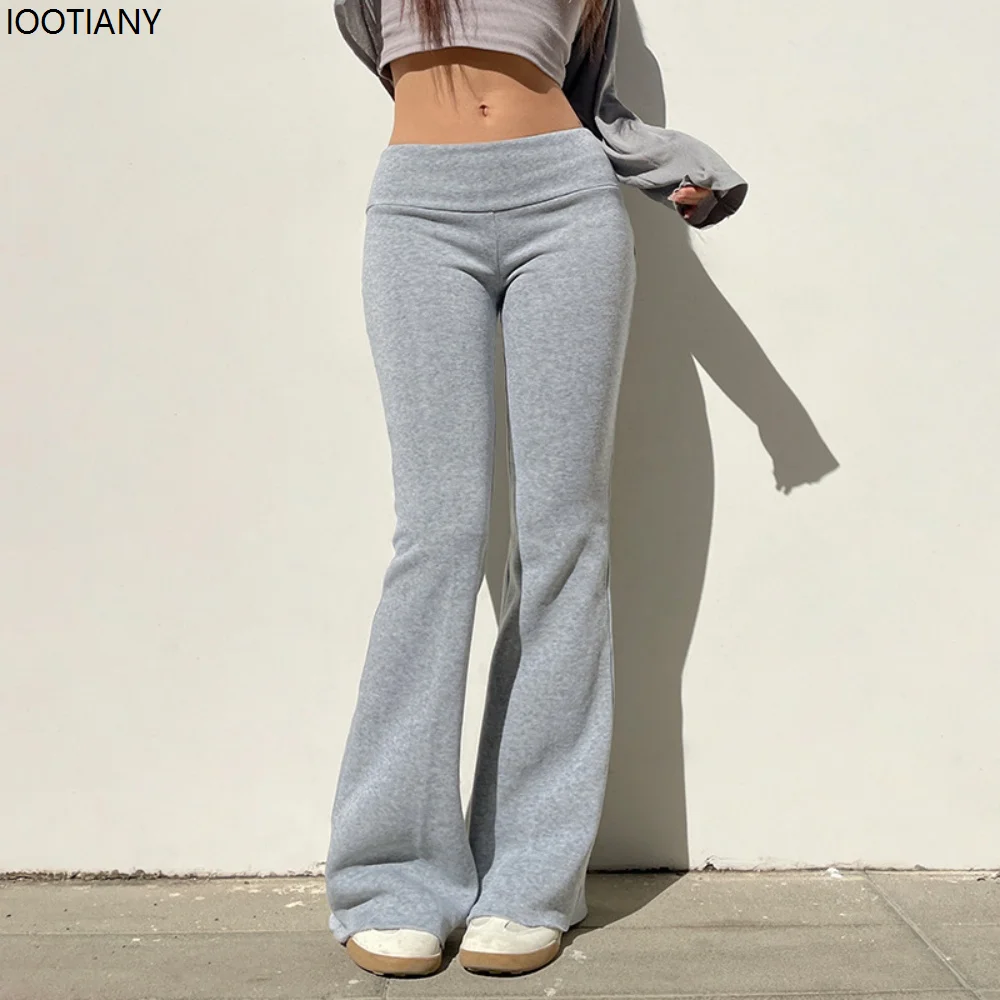 

Elegant Solid Basic Flare Pants Fashion Women Low Waist Elastic Y2k Hot Girl Autumn 2025 New Sweatpant Chic Streetwear Trousers