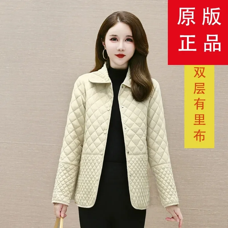 2023 New Women Small Diamond Checker Lightweight Warm Cotton Coat Winter Mother\'s Wear Loose Lightweight Short Cotton Coat Top